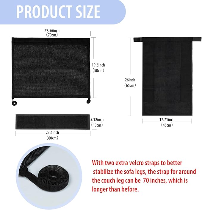 Reversible Cat Scratch Couch Protector Made of Natural Sisal for Ultimate Furniture Protection,Couch Protector from Cat Claws,Couch Corner Cat Scratcher, Universal Fit Both Sides(Black,1-Pack)