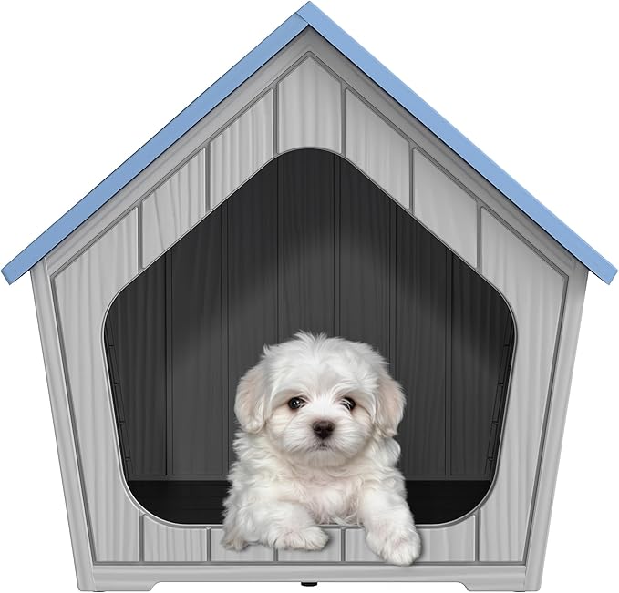 Bifanuo Dog House Outdoor Indoor for Small Dogs - Plastic Pet Shelter, Easy-Assemble & Weather-Resistant for Living Room, Balcony (Blue, 18" L x 22.4" W x 22.2" H)