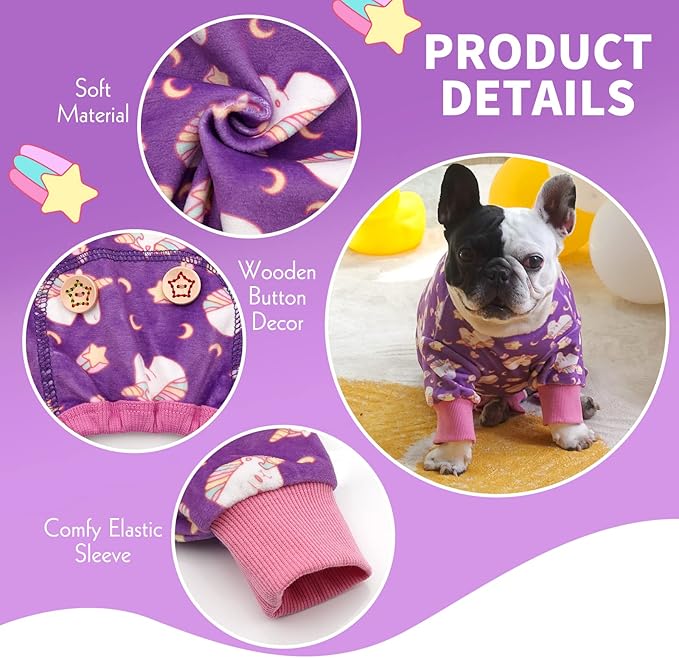 KYEESE Dog Pajamas Stretchy Pet Jammies Coat Comfy Pet Onesie Costume Velvet Dog Pajamas Small Sized Dogs Soft Dogs Clothes Pjs with Unicorn Pattern, Large