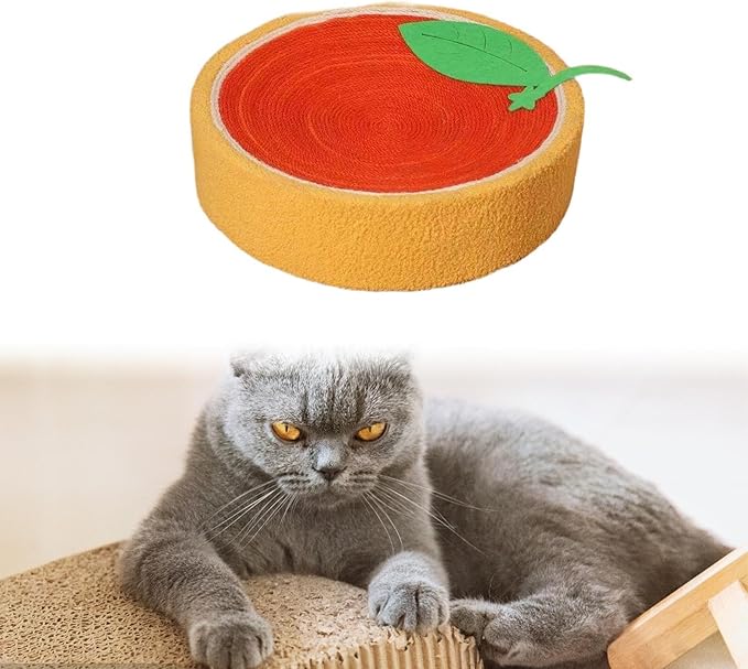 Sisal Round Cat Scratching Board Scratcher Bowl for Indoor Cats Wear Resistant Fruit Scratch Board for Kitty Kitten, Orange
