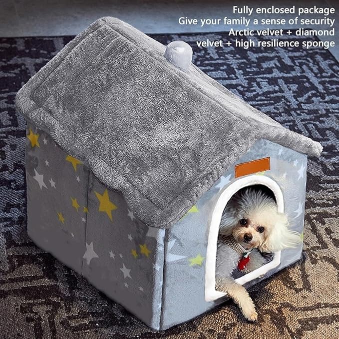 Dog House Indoor Memory Sponge, Foldable Dog House Kennel Bed Mat with Cushion for Small Medium Large Dogs Cats, Winter Warm Cat Nest Puppy Cave Sofa Pet Products (Large)