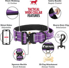 Tuff Pupper Tactical Dog Collar with Handle | Heavy Duty Adjustable Dog Collar | Military Nylon Collar for Large Dogs | Quick-Release Buckle | Soft Padded Comfort | Training Control (Purple, Large)