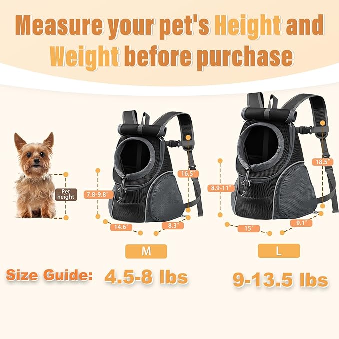 YUDODO Dog Front Carrier Backpack with Sunshade Hood, 2 Head-Out (Front & Side) Breathable Pet Carrier for Small Dog, Ventilated Doggy Backpack for Hiking Outdoor (Upgraded – Black, M)