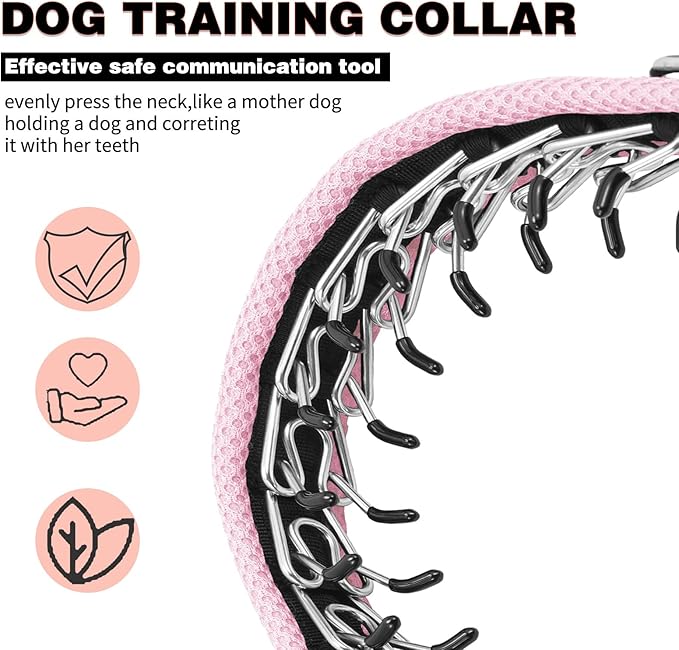 Martingale No Pull Dog Collar for Large Medium Small Dogs, Heavy Duty Nylon Adjustable Reflective Anti Pull Slip Collar with Buckle for Training Walking Hunting L Pink