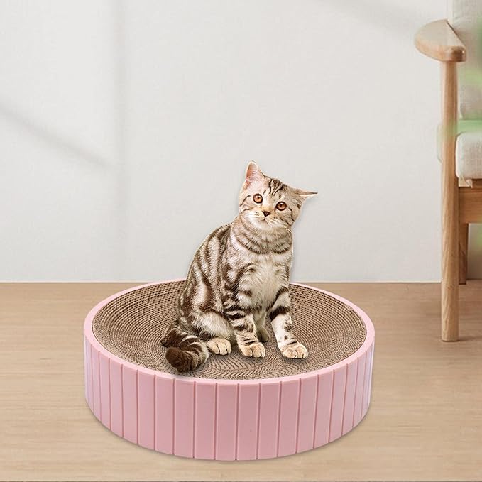Round Cat Scratcher Durable 31Cmx31Cmx6cm Sofa Protector Detachable Nest Bed Cat Scratching Board Bed Scratch Board for Rest Kitty Kitten, Pink