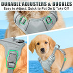 BARKBAY No Pull Dog Harness Large Reflective Dog Harness with Front Clip and Easy Control Handle for Walking Training Running with ID tag Pocket(Grey,XS)