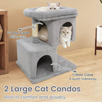 Tangkula Small Cat Tree for Indoor Cats, 25.5 Inch Cat Tower with Sisal Scratching Posts, 2 Large Cat Condos with Padded Top Perch, Modern Cat Climbing Furniture for Adult Cats & Kittens (Light Gray)