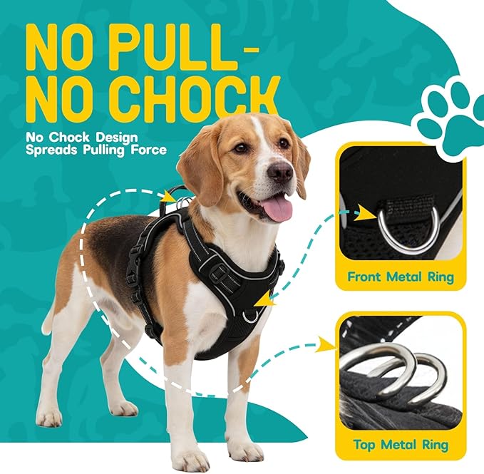 No Pull Dog Harness and Leash Set for Medium Dogs – Adjustable Reflective Breathable Soft Padded Easy Control Dog Harness for Training & Walking, Black (Medium)