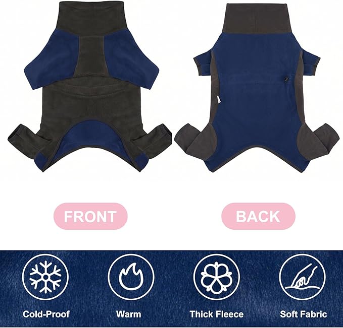 Dog Winter Coat Soft Fleece Dog Clothes for Cold Weather, Warm Dogs Pullover Pajamas Cozy Cold Weather Jacket Full Body Suit Windproof Fleece Sweater for Dogs Walking Hiking Sleeping (Blue L)