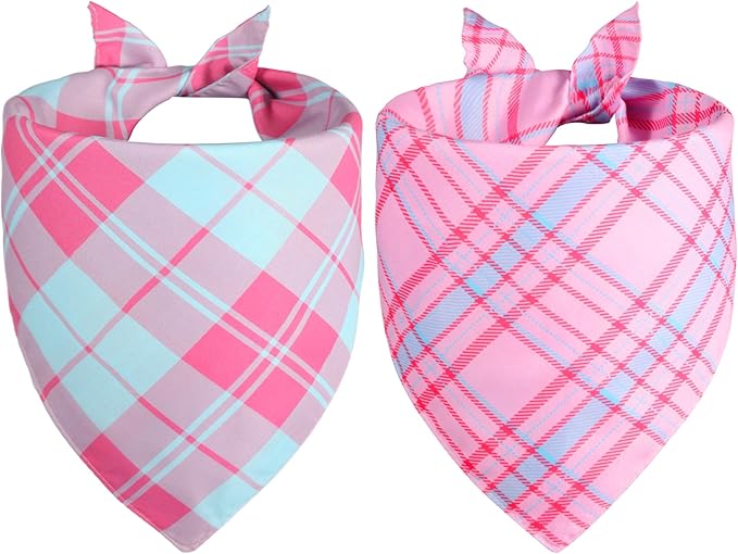 Girl Dog Bandana Pink XLarge 2PCS, Summer Spring Scarf, Durable Triangle Reversible Bibs Handkerchief for Puppy Pet
