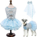 ASENKU Dog Dress, Dog Wedding Dress, Pet Lace Princess Dress with Bows for Wedding Birthday Party, Puppy Formal Apparel with Pearl Necklace for Medium Large Dogs (Blue, Large)