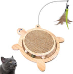 Petest Wooden Interactive Cat Toy with Ball Track & Teaser Wand – Solid Pine Wood Cat Scratcher with Natural Sisal Rope, Replaceable Toys, Turtle Design