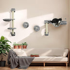 PawHut 4Pcs Wall Mounted Cat Shelves, Cat Climber with Hammock, Perches, Ladder, Scratching Post, Cat Wall Furniture for Large Cats, Grey
