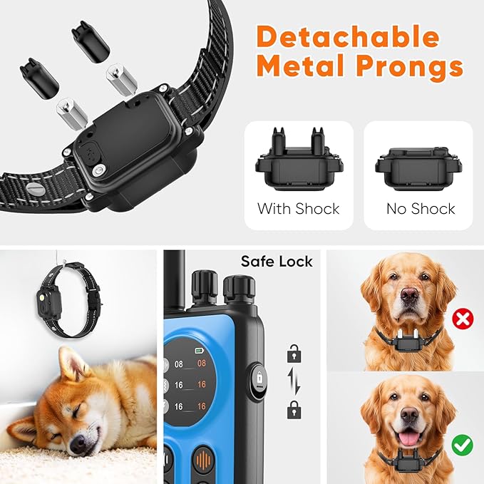 Dog Shock Collar 2 Dogs, 3300ft Dog Training Collar with Remote, Real-time Dual-Channel Remote with 3 Training Modes, Beep, Vibration, Safety Shock, Light, Fits 8-120 lbs All Breeds Sizes - Blue