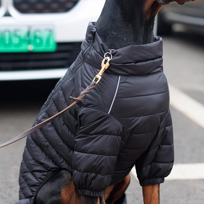 Lovelonglong Dog Coat - Warm Jacket, 4 Legs Covered Waterproof Windproof Reflective Dog Vest, Zippered Adjustable Outdoor Snow Jacket for Small to XXXL Dogs - Black