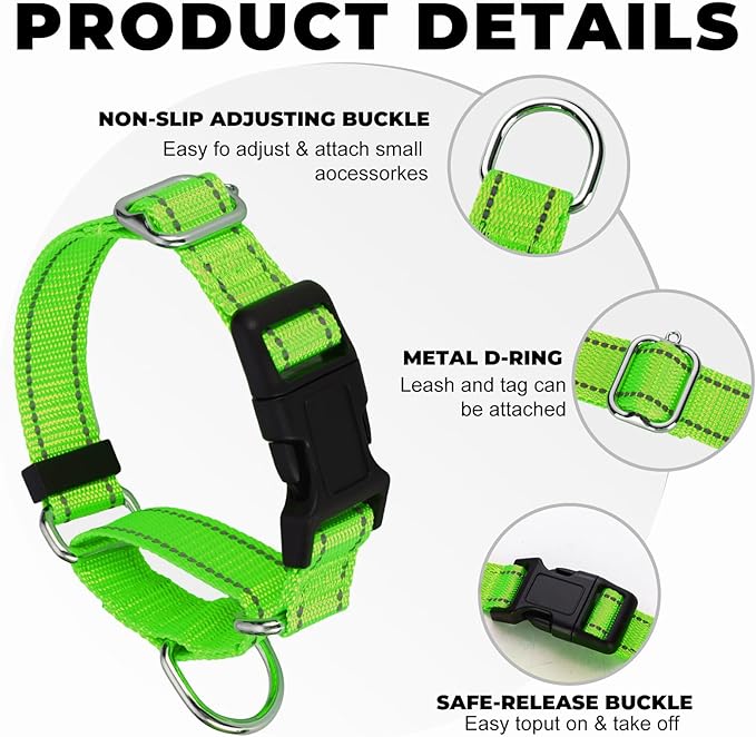Martingale Collar for Dogs,Reflective Martingale Dog Collars with Quick Release Buckle,Adjustable Nylon No Pull Dog Collar for Walking Training(Azure Blue,Extra Large)