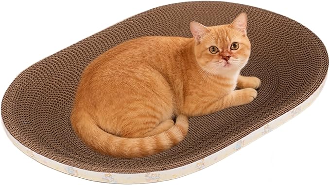 Càt Scràtcher Cardboard, Raised Edge Design, 1 Piece, Large Cat Scratcher Cardboard, Oval Indoor Cat Scratcher Bed, Blends with Home Decor, for Small Large Kitten Play Sleep Outdoor Home Living Room