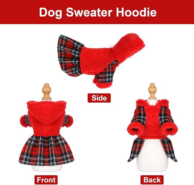 Dog Hoodie Dog Sweater Puppy Clothes for Small Dogs Boy Girl Pet Hoodies for Dogs Cold Weather Doggie Coats Fall Doggy Sweatshirt for Chihuahua Yorkie Cat Sweater Costumes, Red, XS