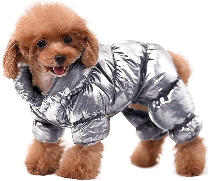 AOFITEE Dog Coat, Dog Winter Jacket, Fullbody Dogs Winter Coat Snowsuit, Waterproof Pet Puffer Jacket Snow Suit with Legs, Pet Fleece Vest, Cold Weather Coats for Small Dogs, Silver L