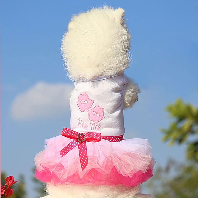 2 Pack Dog Dresses for Small Dogs Girls Cute Princess Puppy Dresses with Rhinestones Tutu Pet Dress Outfit Female Dog Clothes Chihuahua Yorkie (Pink Bow, Small)