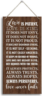 1 Corinthians 13:4-8-Love is Patient Love is kind Inspirational Quote Wood Decor Sign, Bible Verses Decor Signs, Hanging Printed Wooden Plaque Decor, Home Décor Sign, Christian Gift 12x 6inch