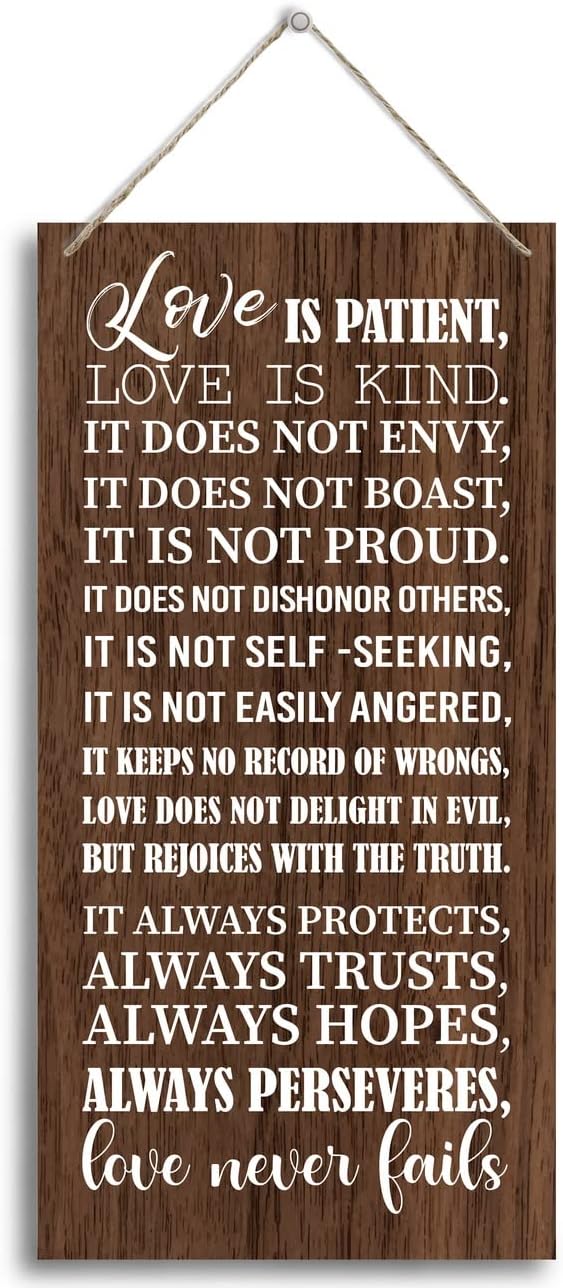1 Corinthians 13:4-8-Love is Patient Love is kind Inspirational Quote Wood Decor Sign, Bible Verses Decor Signs, Hanging Printed Wooden Plaque Decor, Home Décor Sign, Christian Gift 12x 6inch