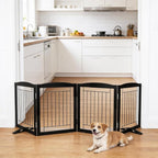 Dog Fence Indoor,Dog Gate Indoor for Doorway pet gate -4-Panel Freestanding, Hallways, House or Stairs -80x24-Inch Retractable Foldable Expandable Wood Pet by SFJC (Black) ﻿