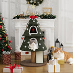 53" Large Christmas Cat Tree Tower: Indoor Green Heavy Duty Cat Condo House with Scratching Post & Toys for Xmas Decorations