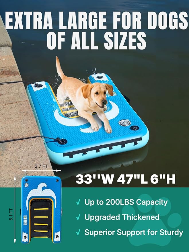 Niphean Dog Pool Ramp(Full-Coverage Non-Slip Deck), Stable Pup Plank with 200lbs Capacity, Inflatable Dog Ramp for Pool, Boat, Dock & Lake, Safe & Durable Ladder for Large Pets to Easy Water Access