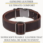 ADITYNA Leather Dog Collar with Metal Buckle - Heavy-Duty, Adjustable for Medium & Large Dogs - Walking, Training, Hiking (Brown, Fits 15-21" Necks)