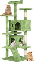 Heavy Duty Cat Tree,54 Inch Tall Cat Tower,2 Cozy Condos,Scratching Posts,Ladders & Sisal Pole,Multi-Level Perches Platforms for Indoor Cats,Sturdy Pet Climbing Furniture,Green