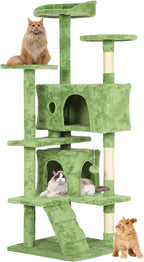 Heavy Duty Cat Tree,54 Inch Tall Cat Tower,2 Cozy Condos,Scratching Posts,Ladders & Sisal Pole,Multi-Level Perches Platforms for Indoor Cats,Sturdy Pet Climbing Furniture,Green