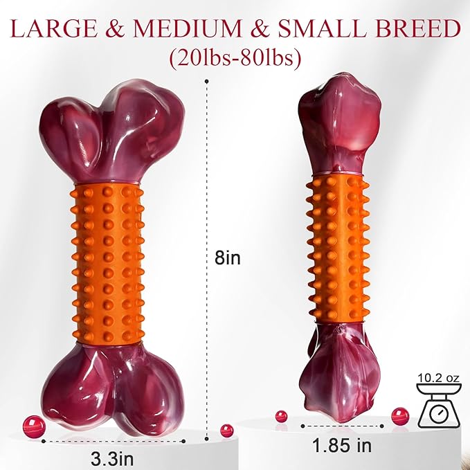 Apasiri 4-Pack Dog Toys for Aggressive Chewers Peanut Butter Flavored: Dog Bones for Large Dogs, 8" Chew Toys Long-Lasting, Tough Nylon & Rubber Dogs Toys