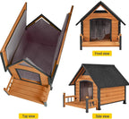 Dog House Outdoor, Insulated Dog Kennel Outside for Large Breed, 50.87" L Weatherproof Large Dog Shelter with Anti-Chewing Iron Frame (Brown, 45" D x 32.9" W x 32.6" H)
