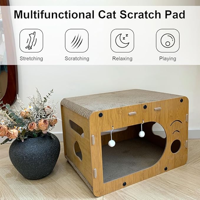 cat scratchers for Indoor, Large Size, Furniture-Protecting Scratch Pad with Cat Bed, Cat House-Shaped Design.cat Toys.cat Scratching Post.cat Scratching Board