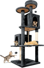 58" Cat Tree Large Cat Tower Condo w/Multi-Level Scratching Post for All Indoor Cats (Dark Grey)