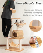 56.7in Large Wooden cat Tree for Large Multiple Cats,cat Tree with Observation Deck, Suitable for Summer and Winter 144CM (Particleboard)