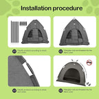 Cat and Dog Outdoor Waterproof Tent House - Indoor/Outdoor Cave Nest Bed for Small Dogs, Cats, Bunnies - Washable (Gray, Large)