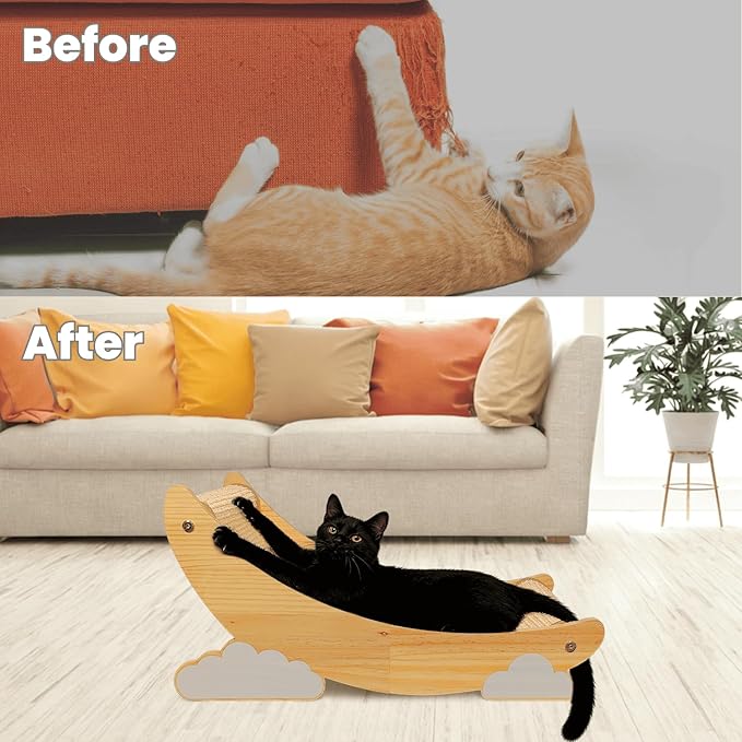 Sisal Cat Scratcher for Indoor Cat Scratching Post Lounger Modern Pet Furniture Cat Chair with Natural Wood Replaceable Sisal with Catnip and Felt Pads,Medium Size(Lunar Shade)