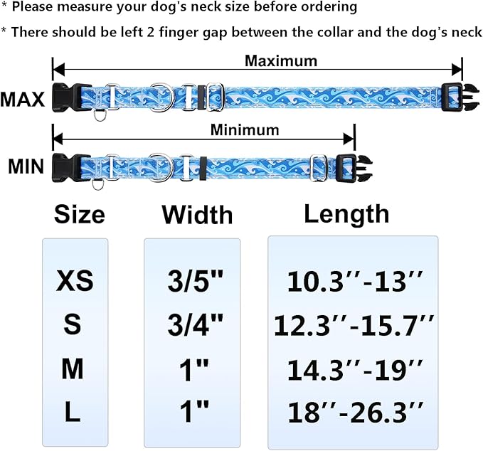Reflective Martingale Collar with Quick Release Buckle Anti Pulling Boy Male Adjustable Dog Collars (Blue Waves, Small)
