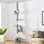 Yaheetech Cat Tree, Floor to Ceiling Cat Tower for Large Cats, 89-104.5in Height Adjustable Tall Climbing Tree w/Scratching Posts, Condo and Perches, Light Gray