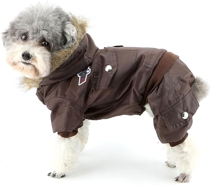 ZUNEA Padded Waterproof Small Dog Winter Jumpsuit Pet Puppy Jacket Coat Fleece Warm Snowsuit Airman Chihuahua Yorkie Outfits Clothes Apparel Brown M