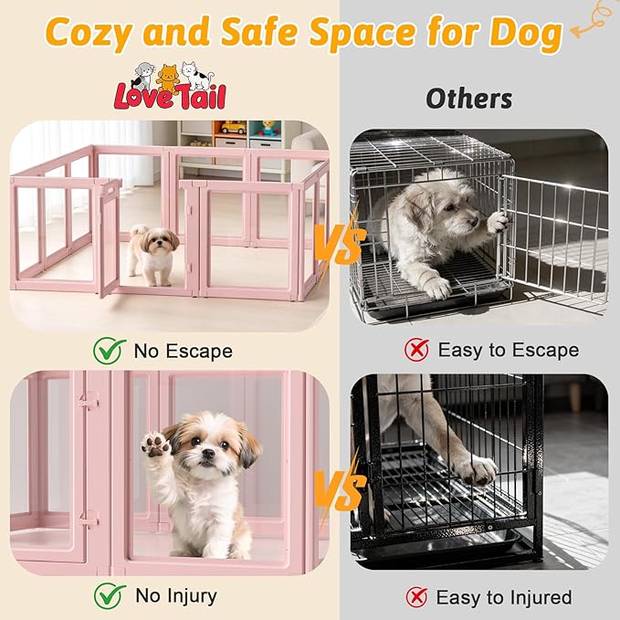 DIY Clear Acrylic Dog Playpen House,Quick Easy Assembly and Disassembly,Strong Floor Suction,Indoor and Outdoor Use,Easy Cleansing Puppy Fence (Skin Pink, 30.3" H, 12PCS)