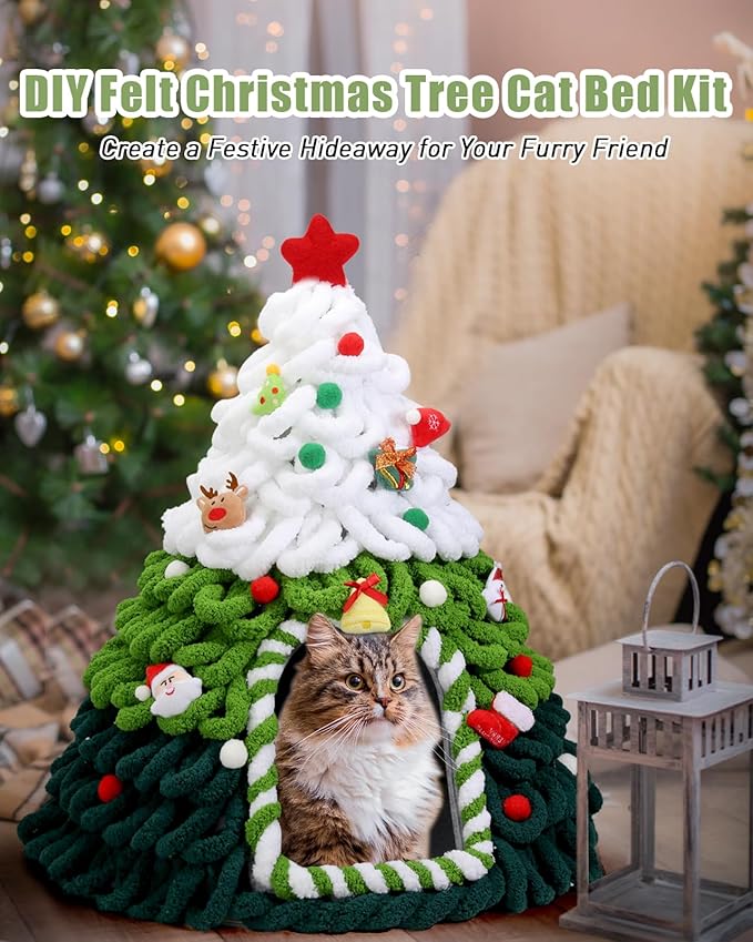 Christmas Clearance DIY Cat Tree with Cat Beds & Cave, Felt Nest, Indoor Cat House - 20 x 24 Inches