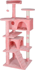 53 inches Heavy Duty Multi-Level Cat Tree Tower with Condo Furniture & Scratching Posts for Kittens Play Rest (Pink)