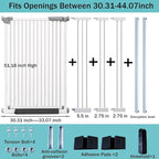 51.18 Inch Extra Tall Pet Gate, 29.5-43" Adjustable Wide Auto Close Dog Gates, Pressure Mounted Walk Through Tall Cat Gate for Doorways,Hallway,Stairs（White）