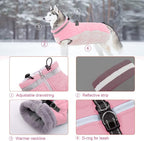 Lelepet Dog Coat Warm Dog Winter Coat Waterproof Dogs Jacket with Harness Built in Reflective Pet Fleece Vest Zip-Up Cold Weather Coats for Large Dogs Turtleneck & Windproof Coats Boston Terrier Pink