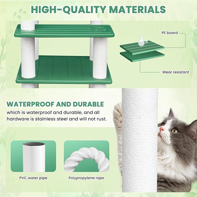 70 Inches Tall Outdoor Weatherproof Cat Tree Tower, Multi-Level, Large Cat Condo with PVC Board and Cat Scratching Posts, for Outside and Indoor