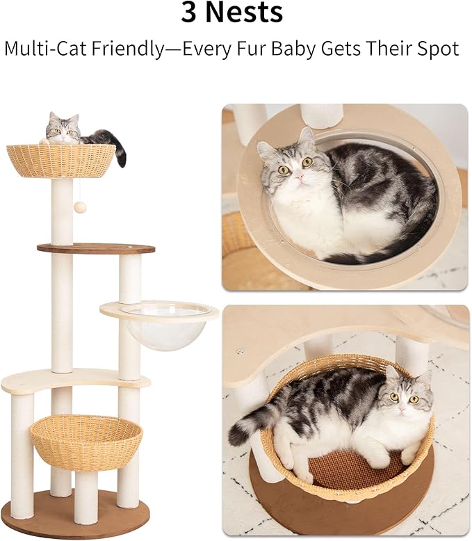 Modern Cat Tree for Large Cat, Wood Cat Tower Heavy Duty with Scratch Post for Indoor Big Cats (133cm (Particle Board))