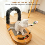Cat Scratching Board with Cat Arch Self Groomer and Kitty Ball Toys, Cat Scratcher Cardboard for Indoor Cats, Eco-Friendly Wood, Durable, Stable and Non-Slip, Kitten Scratcher Pad (U-Shaped)